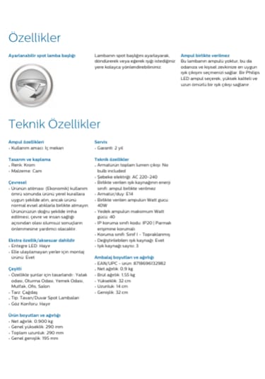 Philips Burlap Tavan / Duvar Nikel Sıva Üstü Spot 3'lü 3 Adet E14 Led Ampul Hediye Beyaz