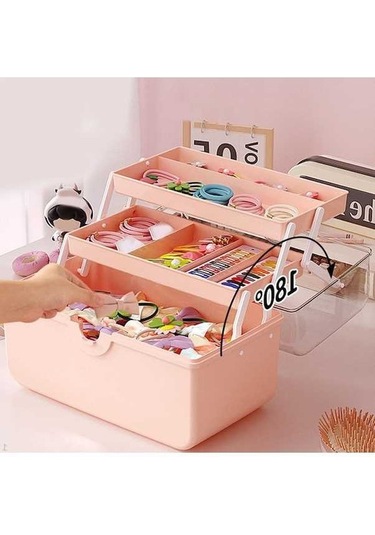 Novahub 3 Bölümlü Taşınabilir İlk Yardım Kutusu - Pembe Saplı Organizatör - Seyahat İçin Kompakt Saklama Çözümü Pembe