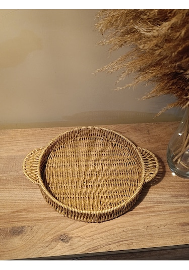 Hasır Rattan Sunum Tepsi Küçük Boy Organizer Yuvarlak Diğer