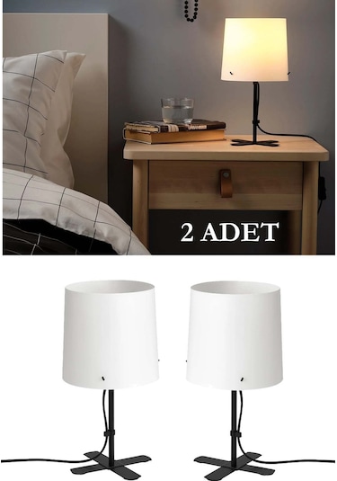 Barlast Masa Lambası Abajur 31cm 2 Adetli Set Çelik İskelet Plastik Şapka JA103' Diğer