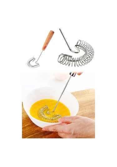 Bambu Saplı Paslanmaz Çelik Yaylı Çırpma Teli Karıştırıcı Saplı Yumurta Çırpıcı
