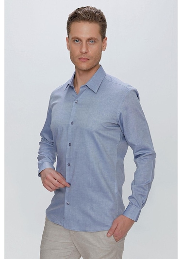 Gk 674 Slim Fit Koyu Mavi Klasik Gömlek Mavi