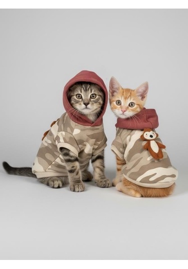 Safari Friends Kapüşonlu Kedi Sweatshirt Küçük Irklar