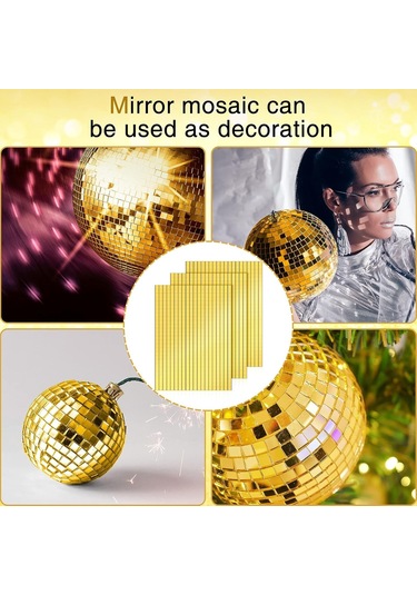 2 Li Kendinden Yapışkanlı Gold Ayna Mozaik Disco Sticker Duvar Çerçeve Eşya Dekoratif Kaplama 30x30 Altın