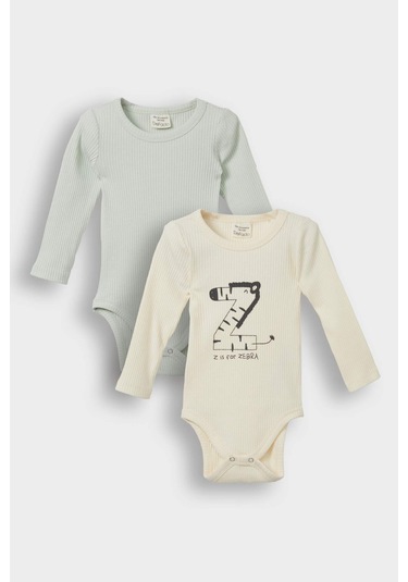 Defacto Erkek Bebek Yenidoğan Fitilli Kaşkorse 2li Uzun Kollu Çıtçıtlı Body F4653a525auer233 Ekru