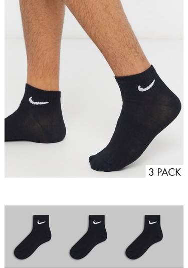 Nike Dri Fit Everyday Cotton Cushioned Ankle Scok Unisex 3lü Çorap Siyah Siyah