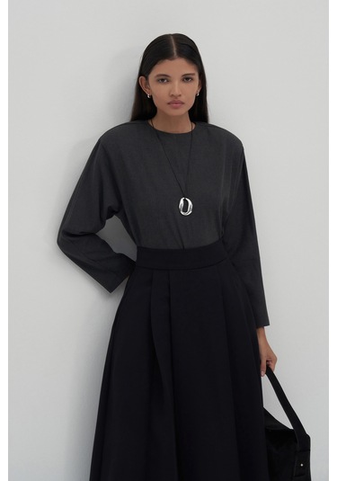 Siyah Volanlı Midi Etek Siyah