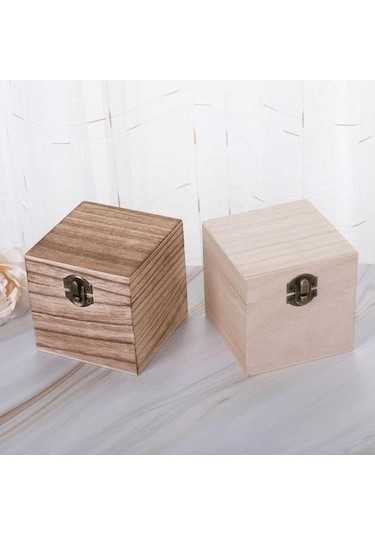 Depolama Tutucu Retro Tarzı Kapaklı Tasarım Kare Şekilli Ahşap Vintage Takı Küçük Öğeler İçin Saklama Kutusu Natural