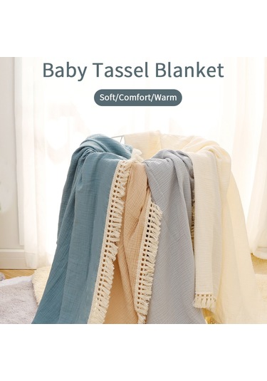 Yaozixa Yeni Doğan Bebek Muslin Battaniye, 80x65 Cm Kaki Renkli, Sıcaklık Sağlama Ve Sarma Kullanıma Uygun Tasselli Örtü Haki