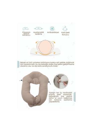 Mordesign Moresleep 2'si 1 Arada Bebek Sarılma Ve Şekillendirme Yastığı, Düz Kafa Yastığı,pamuklu,uyku Yastığı Kapiçino Zg10194-5