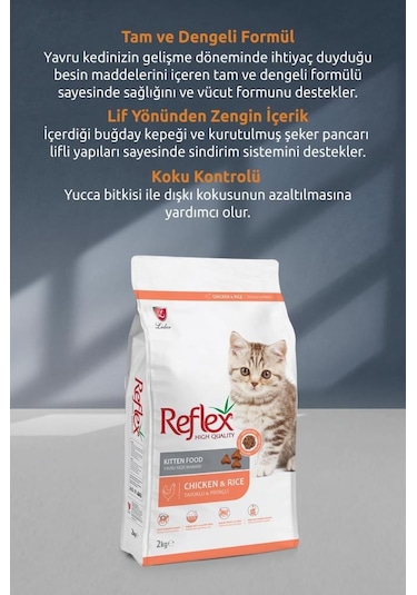 Reflex Kitten Tavuklu Ve Pirinçli Yavru Kedi Maması 2 Kg X 5 Adet