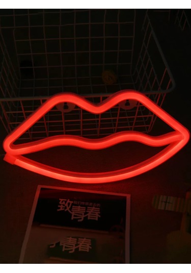 Riota Neon Aydınlatma, Dudak Şeklinde Kırmızı Işık, 15x28 Cm 177380611 Kırmızı