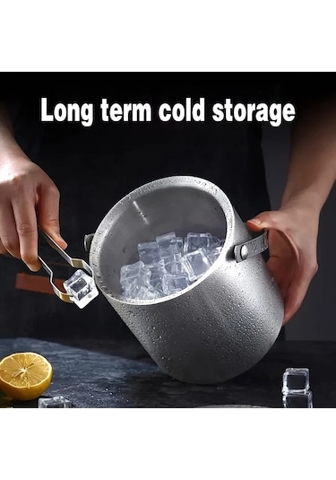 Cordial 1 Adet 3l 304 Paslanmaz Çelik Buz Kovası Kalınlaştırılmış Taşınabilir Kapaklı Çift Katmanlı Yalıtımlı Ev Bar Restoran Kullanımı Ahşap