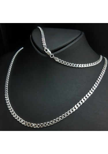 Bir Gümüş Aşkı 925 Ayar Gümüş Gurmet Erkek Zincir Kolye 3.8 MM