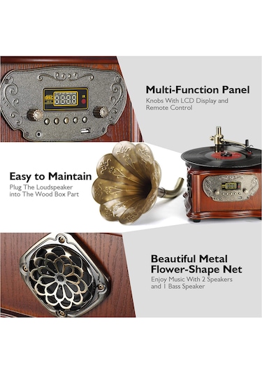 Record Master RMJ-209C Radyo Bluetooth USB Gramofon Pikap