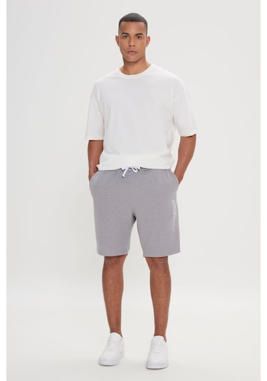 Ac&Co / Altınyıldız Classics Erkek Grı Melanj Standart Fit Normal Kesim Cepli Rahat Örme Şort Gri Melanj