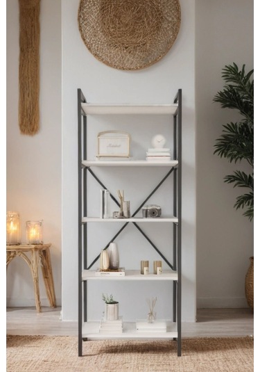 Nilamu Beyaz 65 Cm Kitaplık, Metal Aksamlı, Organizer, Ofis, Ev, 65 170 34 Cm Beyaz