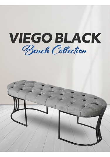 Viego Siyah Bench Puf Açık Gri