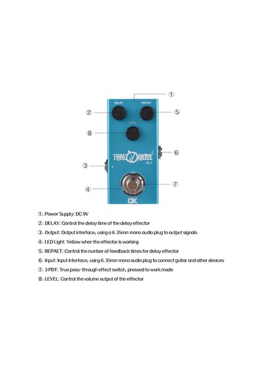 Ruicoo Gitar Gecikme Efekt Pedalı Metal Kasa 6.35mm Giriş/çıkış, Gecikme Süresi-volüm-ktekrar Kontrolü, Mavi Led, Doğru Pas-through Anahtarı