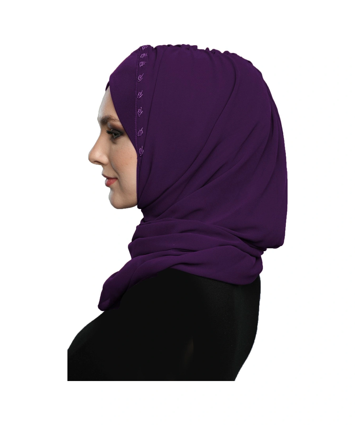 Şallı Takmatik Taşlı Mor Renk Hazır Türban Tesettür Bone Namaz Örtüsü Mor