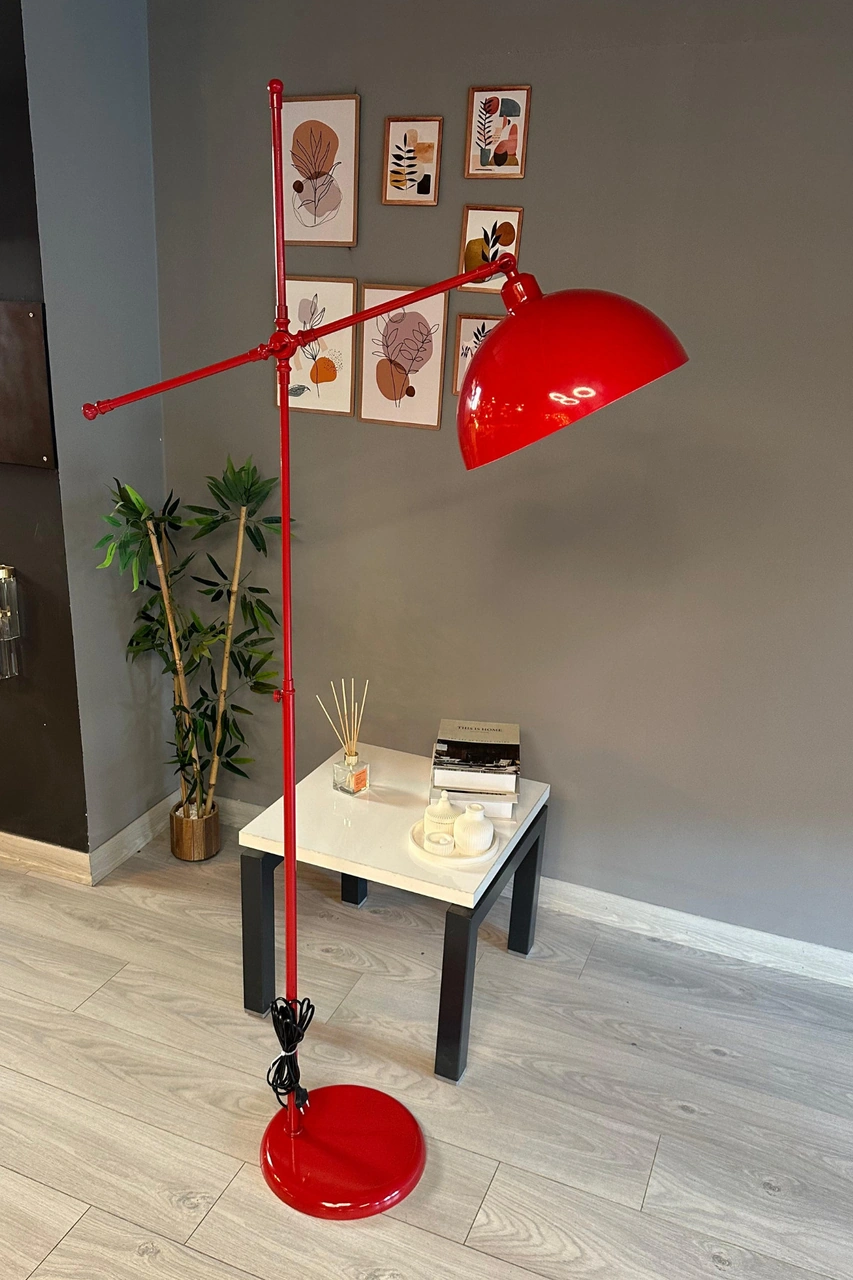 Kırmızı Makas Gövde Lambader Hareketli Başlık Modern Dekoratif Metal Oturma Odası Çalışma Odası Zemin Lambası Kırmızı