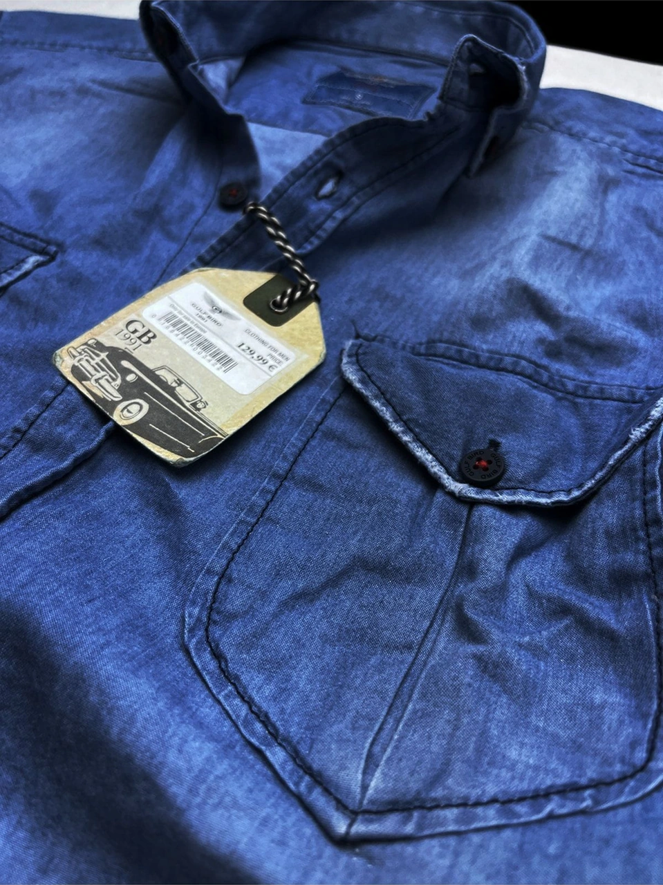 Slim Fit Saf Pamuk Denim Kumaş Kot Gömlek- Koyu Mavi- Çok Renkli