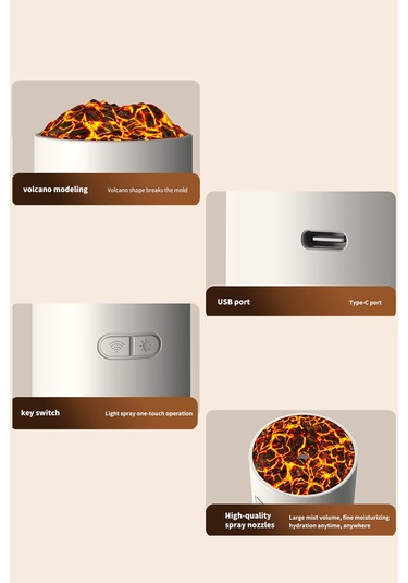 Volkanik Ultrasonik Hava Nemlendirici Led Işıklı Buhar Makinası Araç - Ev Aroma Difüzörü 280ml