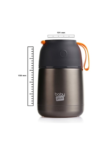 Baby Plus Vakumlu Çift Taraflı Mama Termosu 450 ML Gri