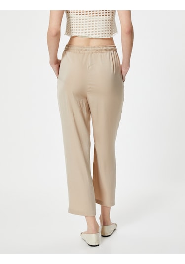 Koton Crop Paça Pantolon Beli Bağlamalı Cepli Bej 4sak40112pw Ekru