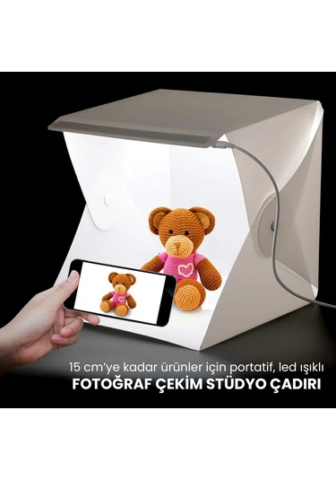 Upway Led Işıklı Katlanır Beyaz Siyah Fonlu Mini Stüdyo Fotoğraf Çekim Çadırı Beyaz
