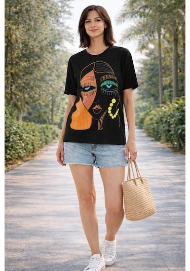 Alexandergardi Alexandergardı Baskılı Basic Kadın T-shirt Siyah