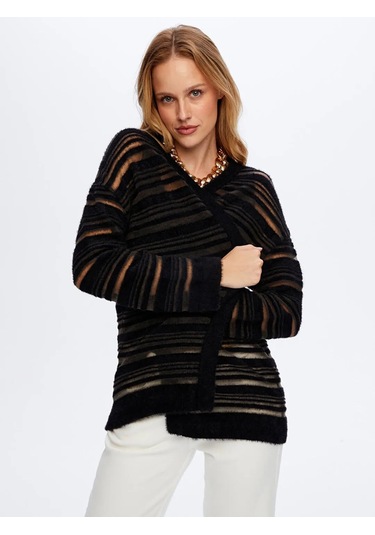 Faik Sönmez Transparan Detaylı Kadın Triko Hırka W26trh004 Siyah