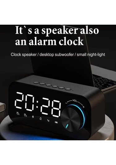 Mp3 Çalar Saat, Fm Radyo Ve Çok Fonksiyonlu Müzik Çalar Kablosuz Bluetooth Hoparlör Led Ekran, Stereo Bas Bluetooth Hoparlör
