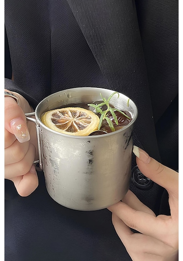 Perlotus Çelik 250 ML Katlanır Kulplu Kahve Kamp Bardağı Fincanı