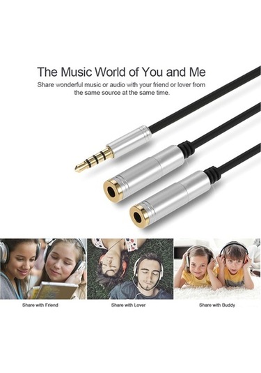 Sandwich 3.5mm Girişli 2 Çıkışlı Ses Ayırıcı Kablosu Gümüş, 31cm Uzunluk, Yüksek Kaliteli