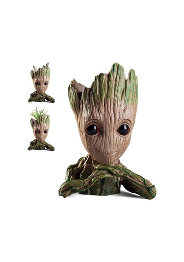 Baby Groot Figür Elleri Çenesinde Saksı Kalemlik Pla 15 Cm Büyük