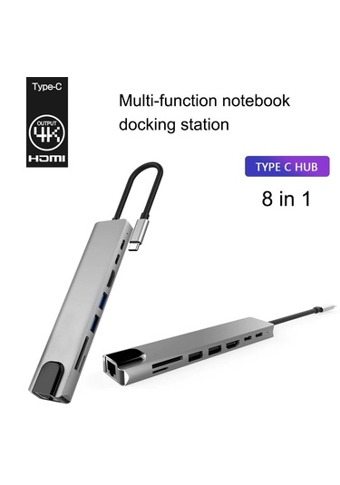 Type C To Hdmi Usb 3.0 Sd Microsd 8 İn 1 Kart Rj45 Ethernet Çevir