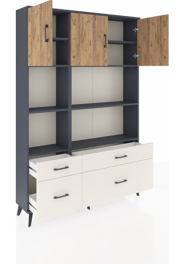 Arges Dolap 8 Raflı 4 Çekmeceli 3 Kapaklı 132x30x195 Antrasit... Antrasit