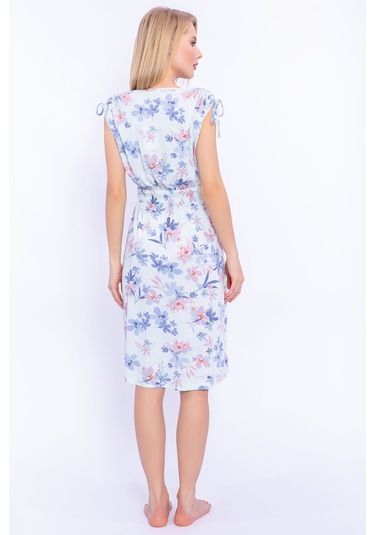Çiçek Desenli Kadın Gecelik-nil Mavisi Nil Mavisi