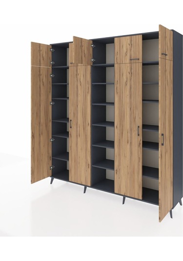 Hyperion Dolap 18 Raflı 9 Kapaklı 220x44x243 Antrasit-çam/antrasit Atlas Çam/antrasıt