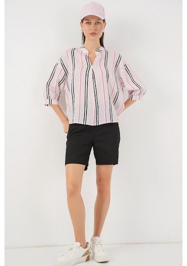 Bigdart Kadın Çizgili Oversize Bluz 967 - Pembe
