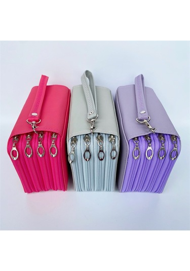 Tuomeng Öğrenci Büyük Kapasiteli Düz Renk Sanat Resim Kalem Kutusu Pu Kalem Çanta 72 Delik Mor