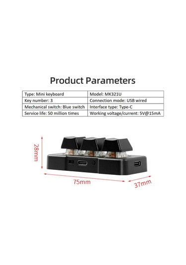 Maiyame Mekanik Mavi Switchli Type-c Bağlantılı Mini Klavye - Mk321u Siyah/beyaz Seçenekli