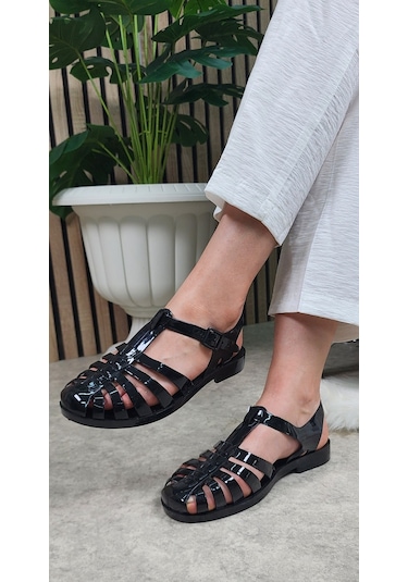 Kadın Çocuk Deniz Ayakkabısı Plaj Havuz Rafting Jel Görünümlü Şeritli Kaydırmaz Taban Sandalet 309 Siyah
