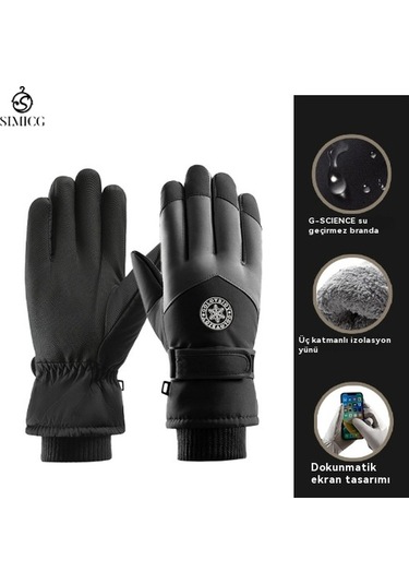Kayak Sıcak Rüzgar Geçirmez Su Geçirmez Dokunmatik Ekran Eldiveni Siyah Gri