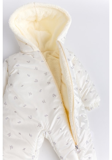 Kapüşonlu Peluş Astarlı Kışlık Kız-erkek Bebek Astronot-kozmonot Tulum Krem