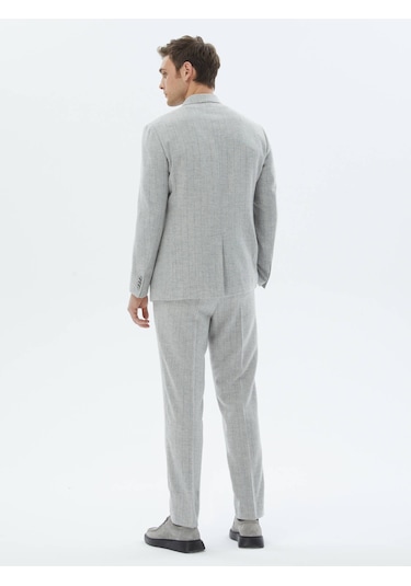 Kip Açık Gri Çizgili Modern Fit Yün Karışımlı Takım Elbise Çok Renkli