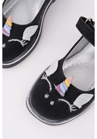 Muggo Paty Cırtlı Ve Simli Günlük Kız Çocuk Babet Siyah