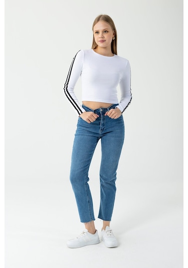 Giysa Kadın Bisiklet Yaka Kolu Biyeli Basic Body Beyaz - Ms0001276 Beyaz