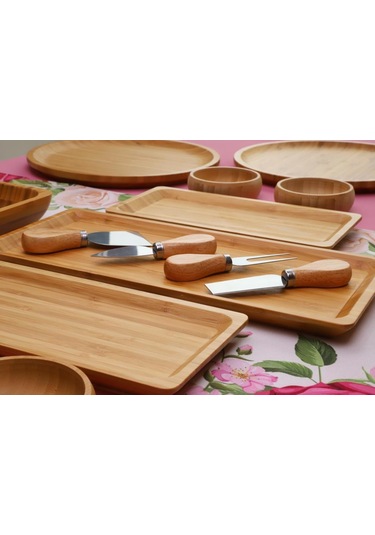 Atbyhome Fern 6 Kişilik 19 Parça Doğal Bambu Kahvaltı Takımı Kahvaltı Seti Sunum Seti Beyaz